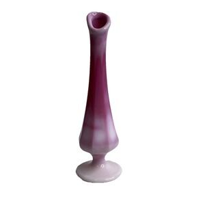 Fenton Rose Overlay Glass Rosalene Pink Bud Swung Vase Vintage 1977 8" Flaws